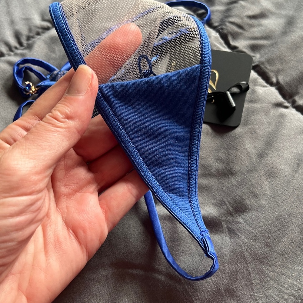Honey Birdette Romy Blue Lace Mesh G String - Picture 5 of 5